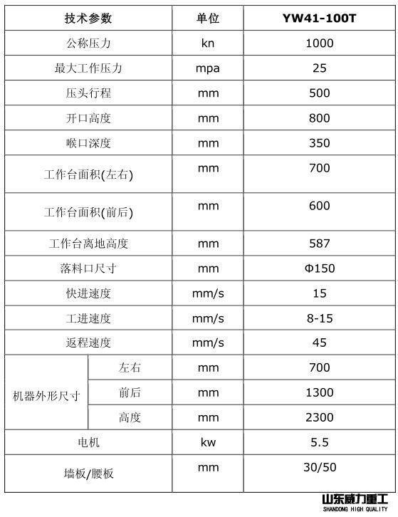 液壓機(jī)參數(shù)